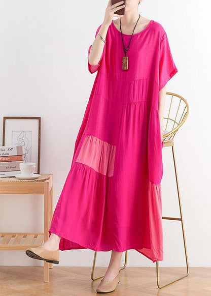 Casual Rose Patchwork O-Neck Long Cotton Dress