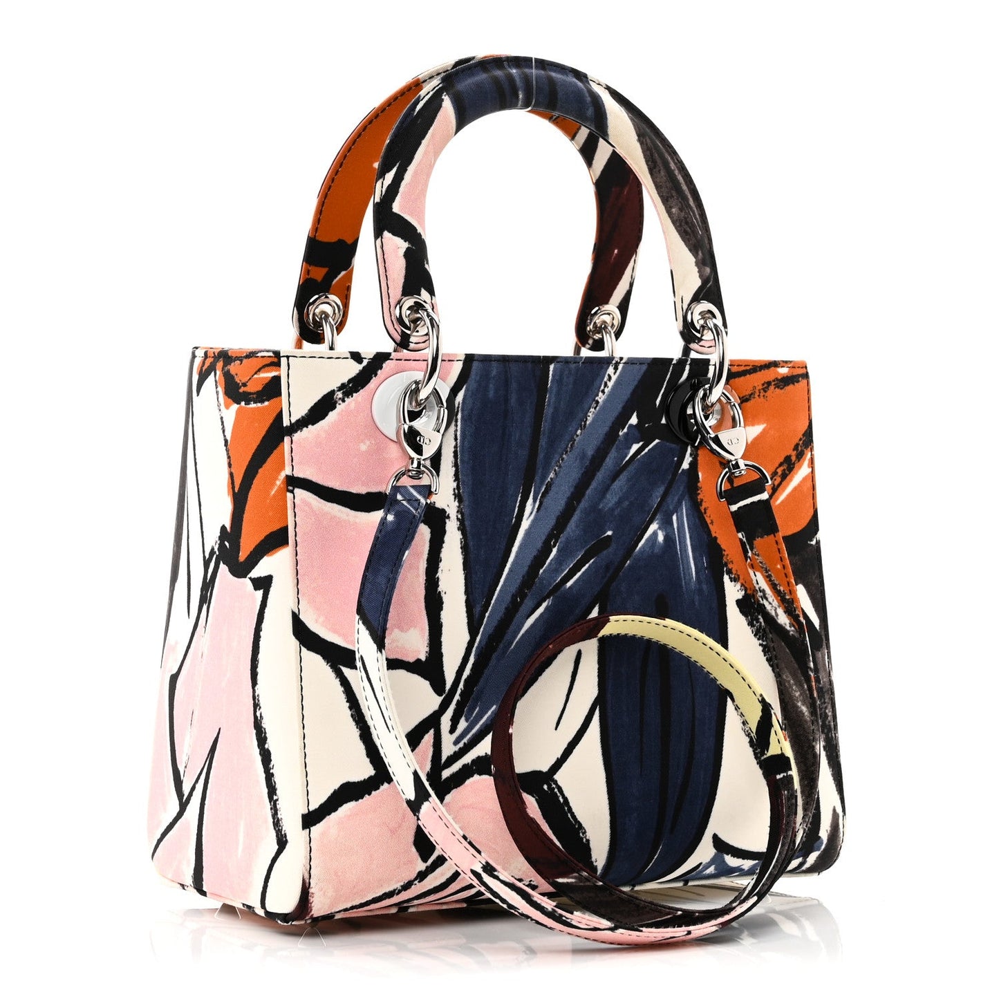 Canvas Graffiti Floral Printed Medium Lady Dior Multicolor