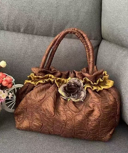 New Gold Versatile Wrinkled Flower Tote Handbag