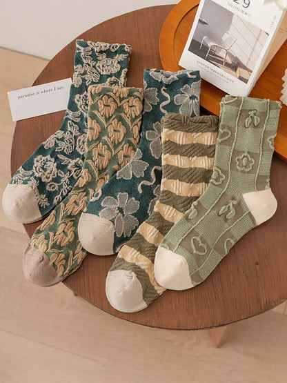 5 Pairs Vintage Lolita Style Floral Women Socks