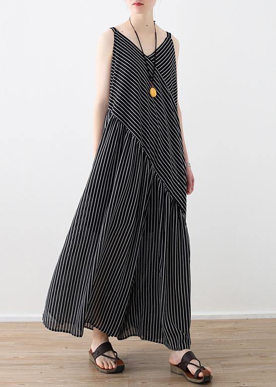 Italian Spaghetti Strap asymmetric chiffon clothes For Women white striped Dress Summer