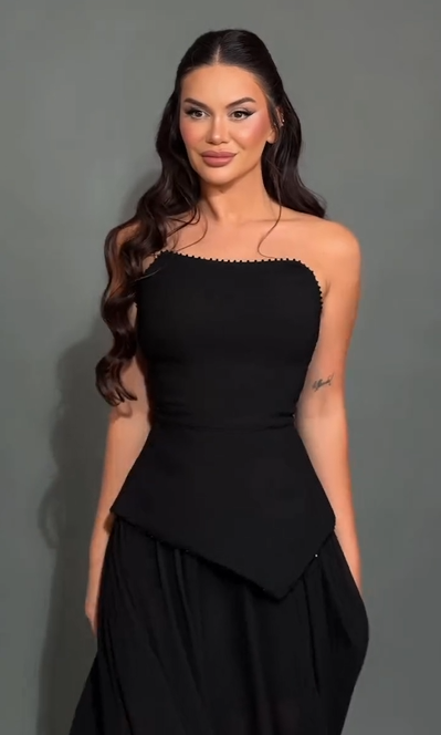 Sexy Pearl Tube Top Solid Color Stitching Dress