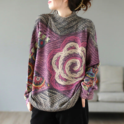 Artistic Retro Half Turtleneck Faux Mink Knitted Sweater