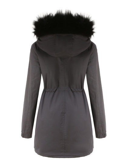 Women's Parka Coat Street Plush Winter Hoodie Coat Solid Color Oversized Fur Warm Coat