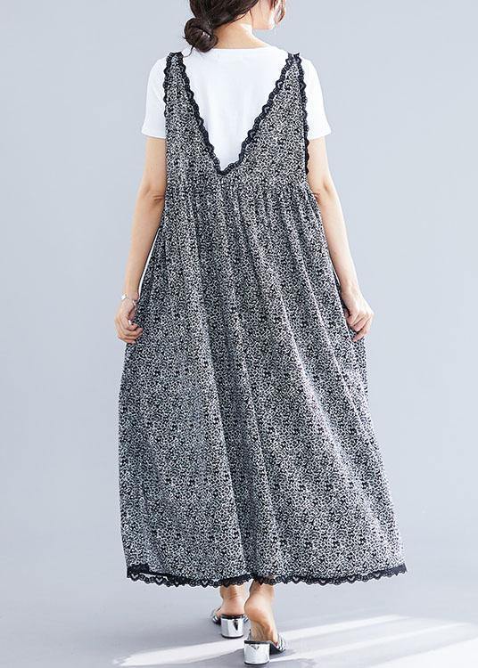 100% black floral v neck chiffon quilting dresses lace ruffles Maxi summer Dress