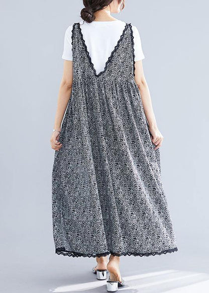 100% black floral v neck chiffon quilting dresses lace ruffles Maxi summer Dress