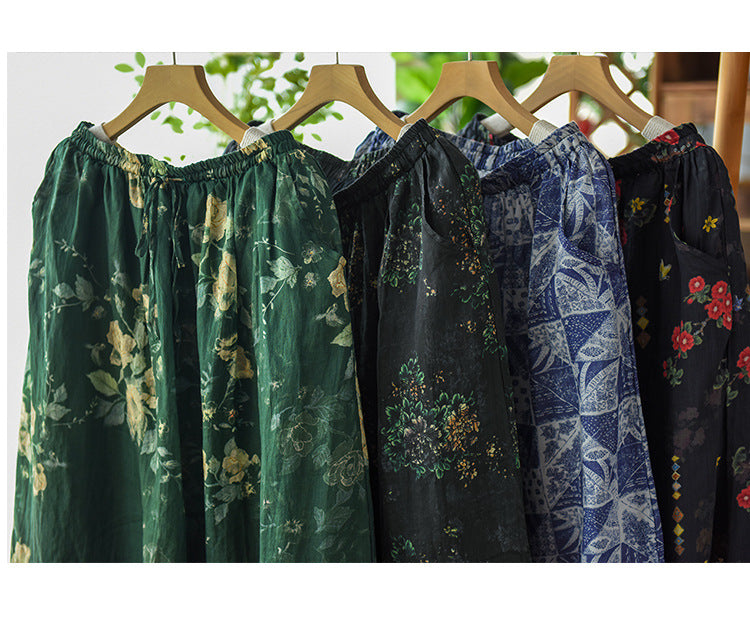 Vintage Heavy Industry Printed Literary Fine Ramie Skirt