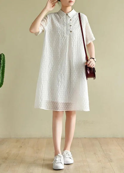 Chic lapel summer quilting dresses Inspiration white dotted Dress