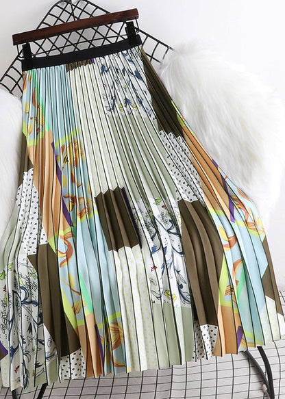 Elegant Print Wrinkled Elastic Waist A Line Skirts Summer