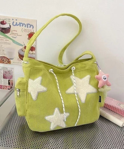 Chic Five-pointed Star Appliques Drawstring Corduroy Shoulder Bags