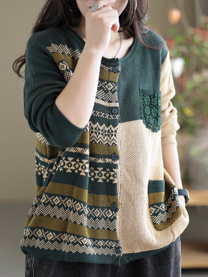 Women Autumn Patchwork Casual Loose Sweaters