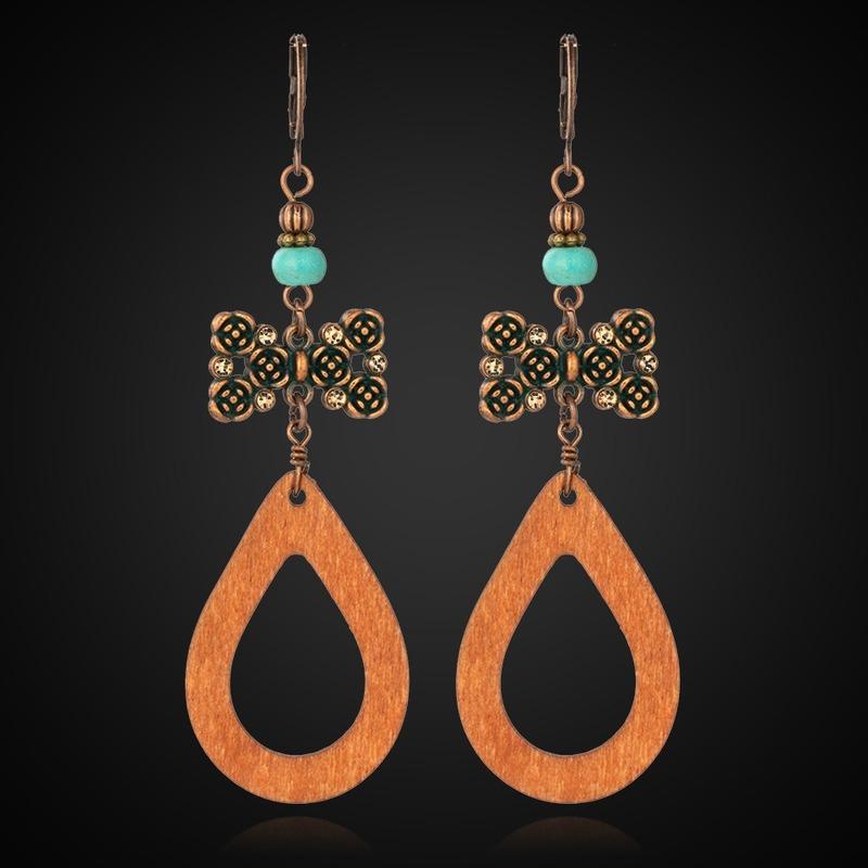 Bohemian Beaded Vintage Wooden Earrings