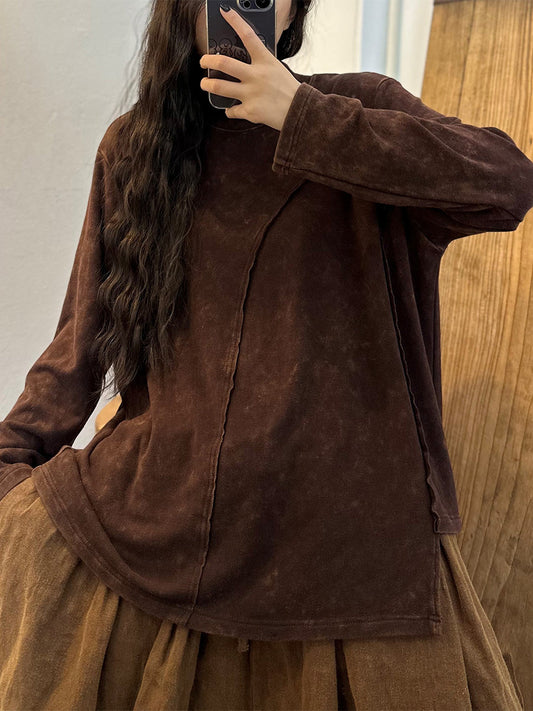100%Cotton Solid Worn Irregular Hem Sweatshirt