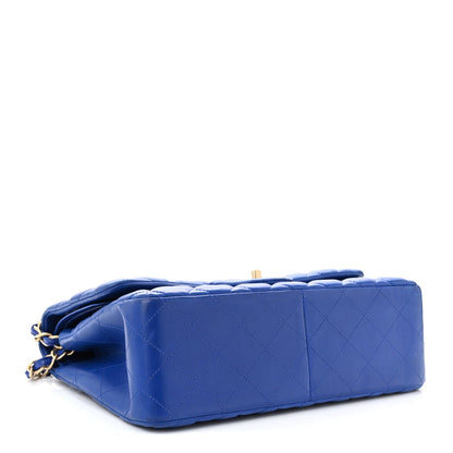 Lambskin Quilted Jumbo Double Flap Dark Blue