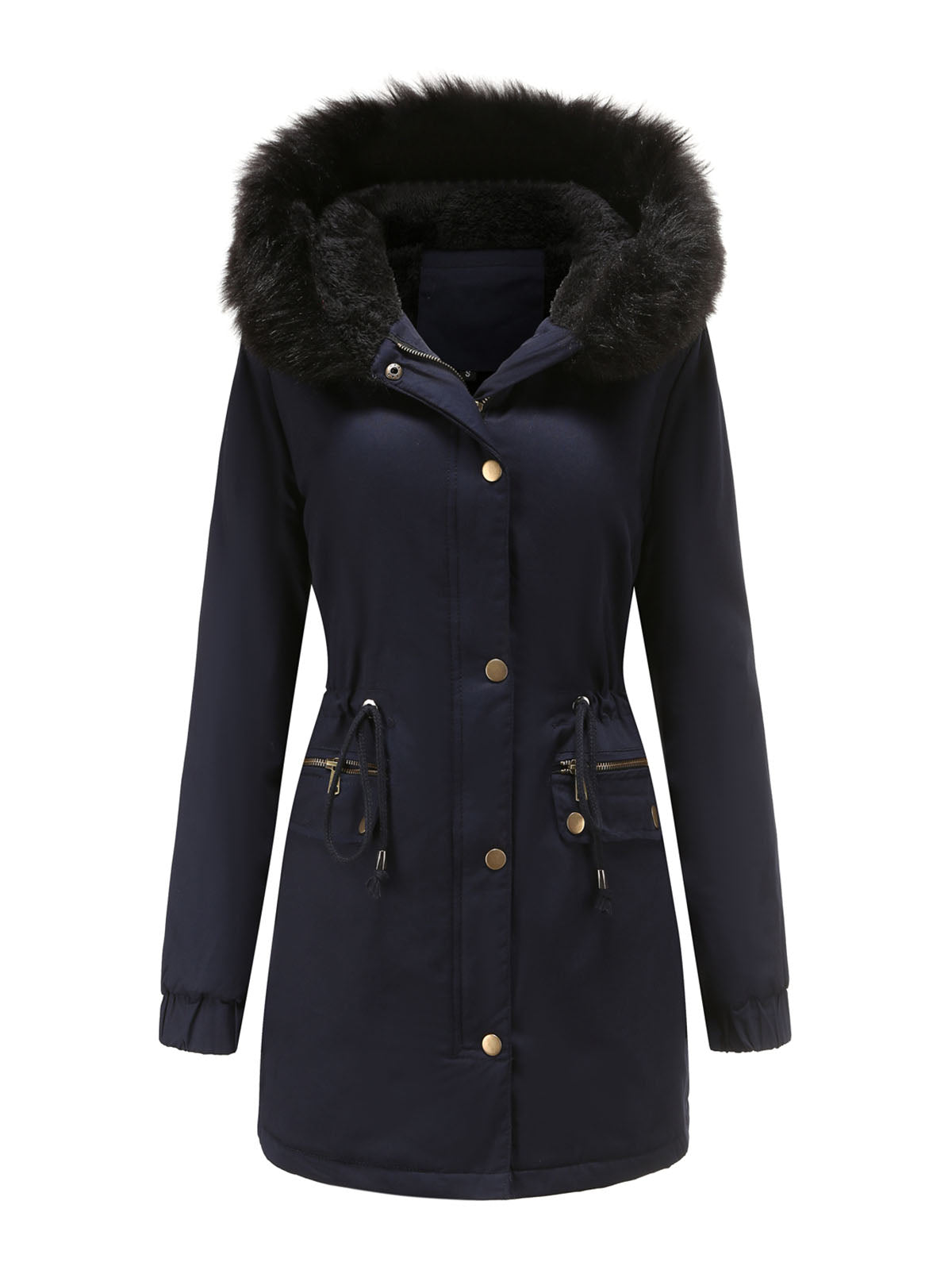 Women's Parka Coat Street Plush Winter Hoodie Coat Solid Color Oversized Fur Warm Coat