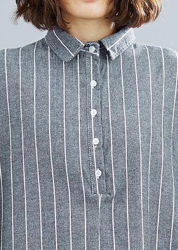 DIY striped Cotton quilting clothes lapel collar Plus Size summer Dresses
