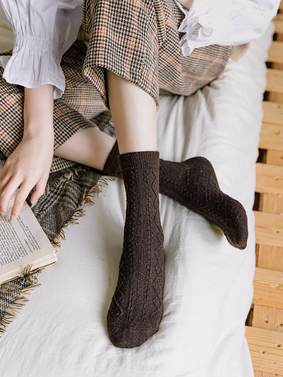 8 Pairs Wool Vintage Solid Women Socks