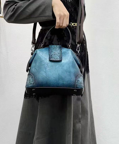 Handmade Purple Calf Leather Embossed Tote Bag