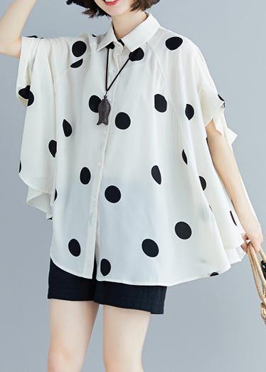 Simple lapel chiffon kaftans Pakistani white dotted Plus Size shirt Summer