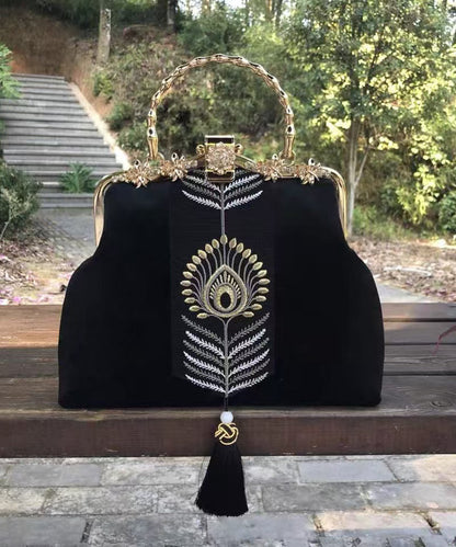 Chinese Style Black Embroidery Zircon Tote Bag