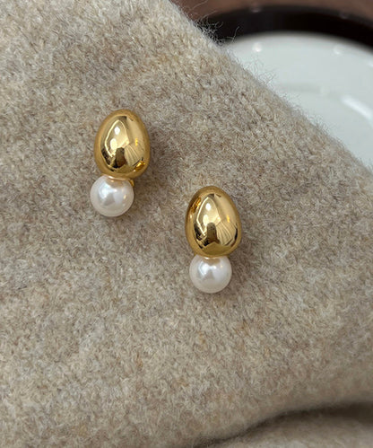 Cute Gold StCopper Overgild Pearlud Earrings