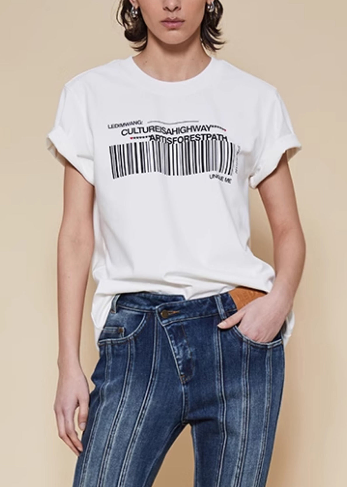 Women White O Neck Print Cotton T Shirts Summer