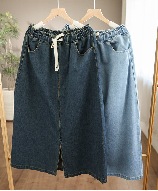 Literary All-Match Slit Denim Skirt