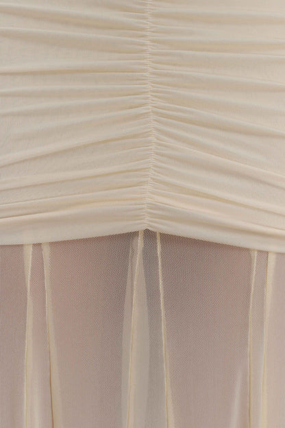 Caspian Slinky And Mesh Off Shoulder Maxi Dress - Ivory