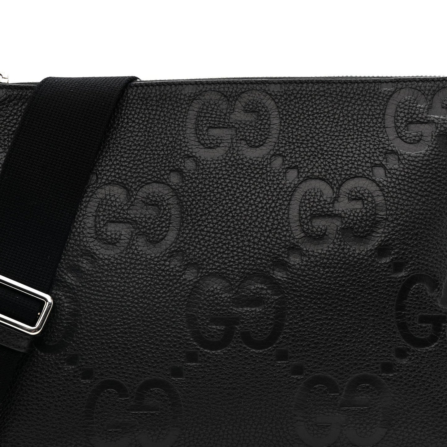 Piuma Calfskin Jumbo GG Embossed Medium Wristlet Messenger Bag Black