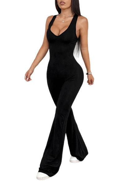 European And American Black Sexy Backless Jumpsuit Summer