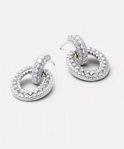 Unique Silk Copper Silver-Plated Zircon Hoop Earrings