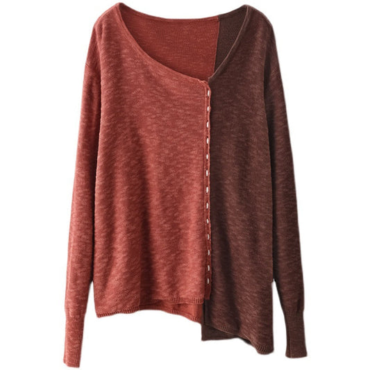 New Literary Retro Color Matching Knitted Top