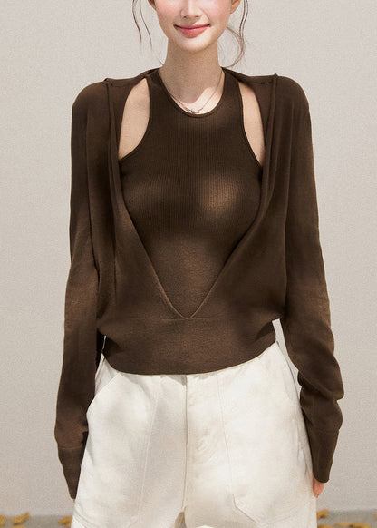 Simple Chocolate Silm Ft Knit Women Sets 2 Pieces Fall