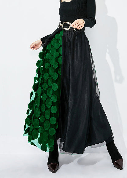 Chic Rose-Black Dot Ruffled Patchwork Dot Tulle A Line Skirts Summer