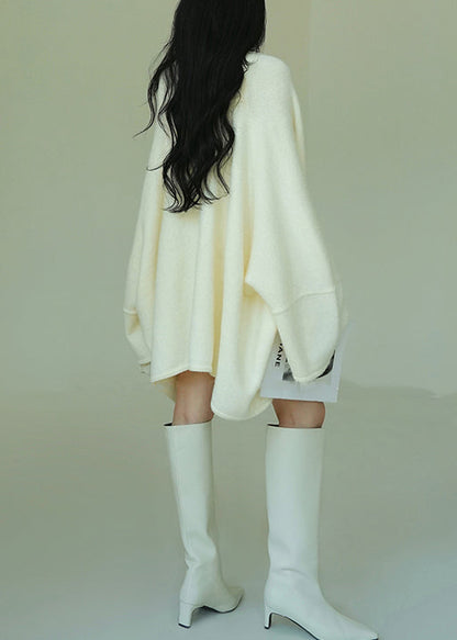 Art Beige Asymmetrical Solid Woolen Coats Winter