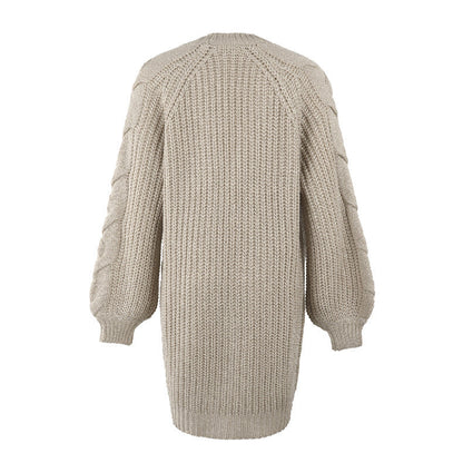 Lantern Sleeve Twist Cable Sweater Cardigan