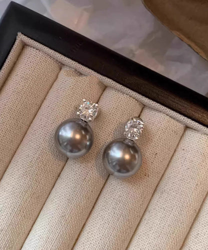 Original Design White Sterling Silver Zircon PearlStud Earrings