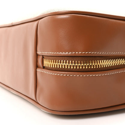 Canvas Calfskin Large Beau Top Handle Bag Naturale Brandy
