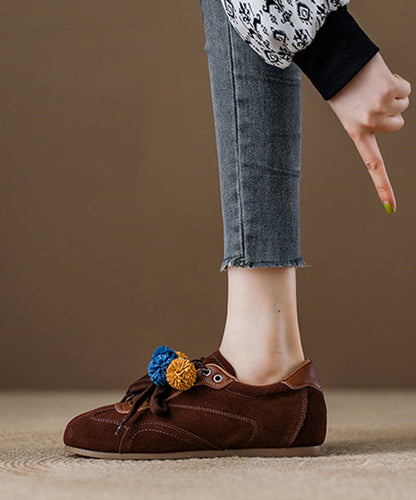 Suede Lace Up Splicing Chic Red Flat Shoes