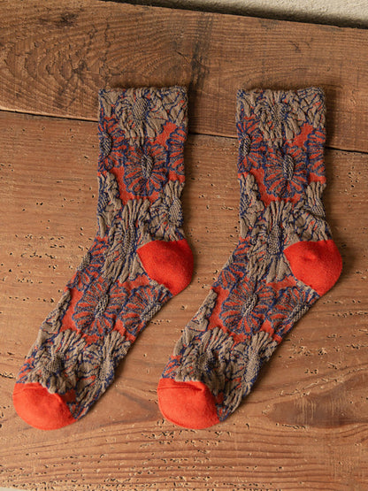 5 Pairs Cotton Vintage Floral Women Socks
