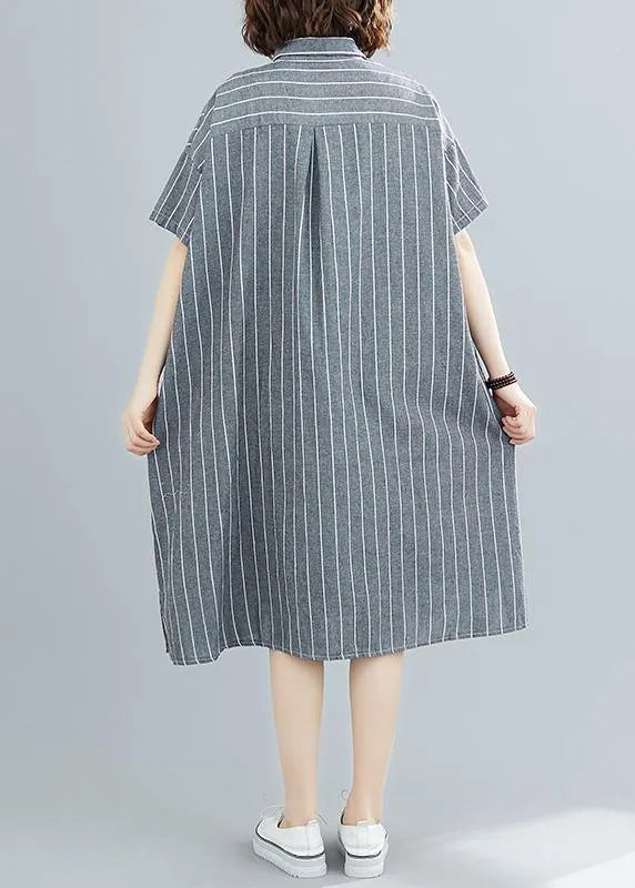 DIY striped Cotton quilting clothes lapel collar Plus Size summer Dresses