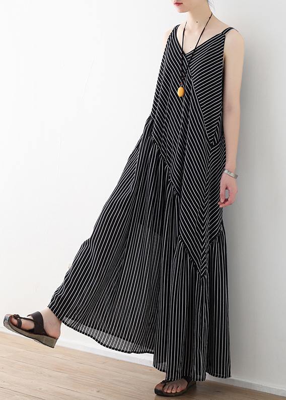 Women black striped chiffon clothes Boho Outfits Spaghetti Strap asymmetric Robe Summer Dresses