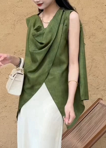 Natural Green Asymmetrical Solid Shirt Summer
