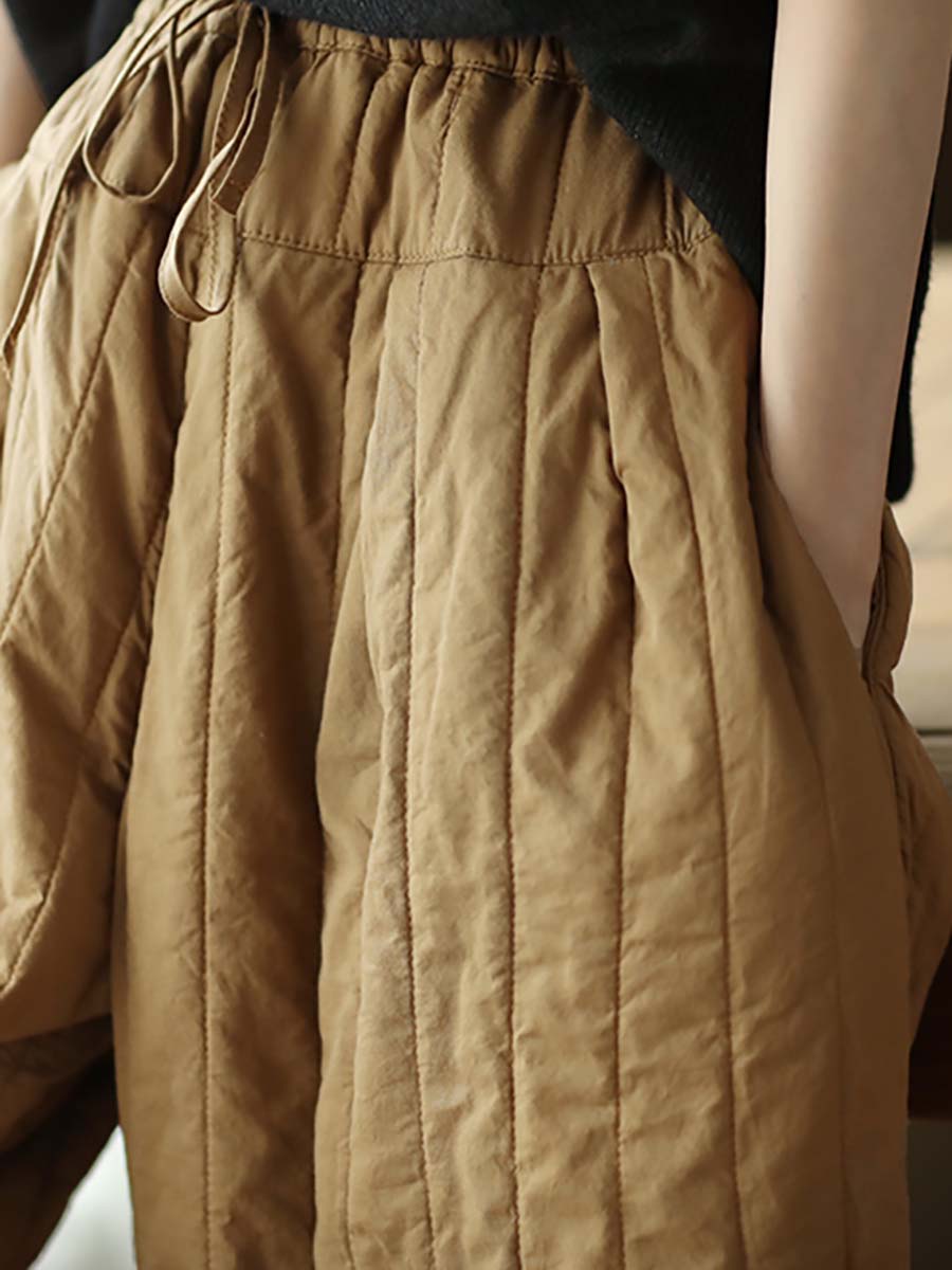 Women Striped Solid Pocket Elastic Waist Harm Pants