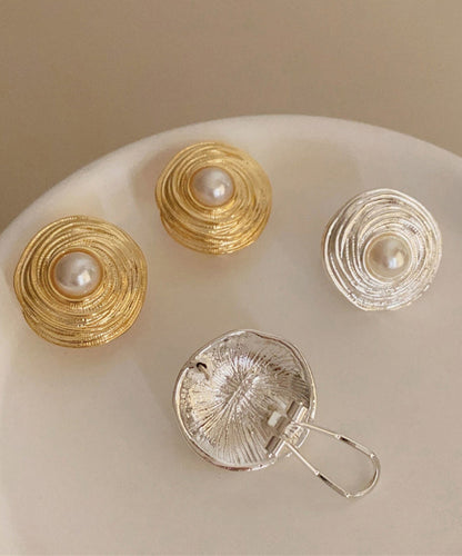 Vintage Silk Metal Resin Pearl Stud Earrings