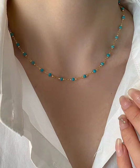 Chic Turquoise Stringing Beads Paitings Adjustable Copper Necklace
