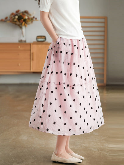 Dot Double Layers Casual Elastic Waist Skirt