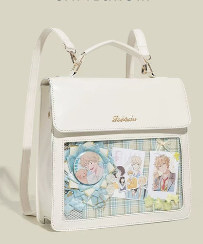 Modern White Print Solid Durable Faux Leather Backpack Bag