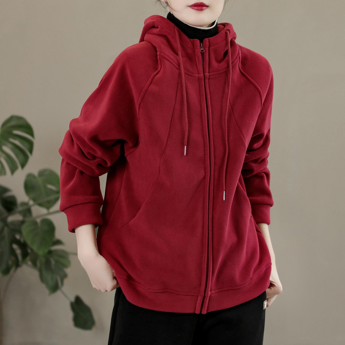 Autumn Winter Solid Orly Velvet Loose Hoodie