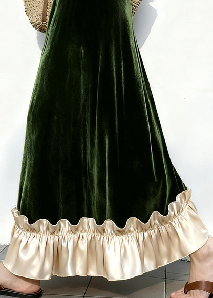 Elegant Ruffled Elastic Waist Patchwork Velour Skirt Winter